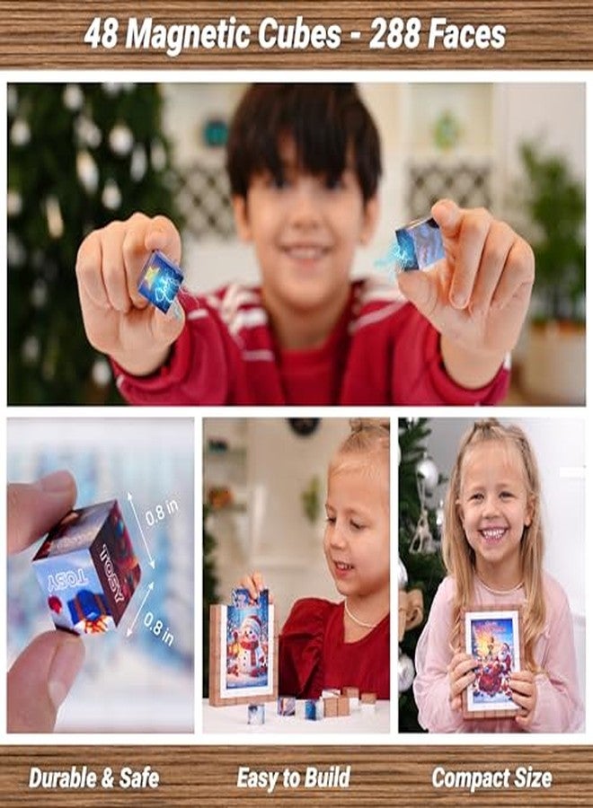 TOSY Picture Cube Frosty Friends: 6-in-1 Magnetic Picture Puzzle, 48 Blocks, 288 Faces/Magnets, B002, Seamless UV Art, Display-Ready Frame, Collectible, STEM/STEAM for Kids & Adults - Image 4